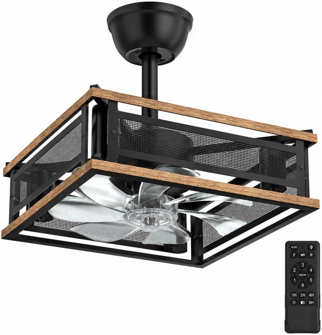 16-inch farmhouse caged ceiling fan with light and remote