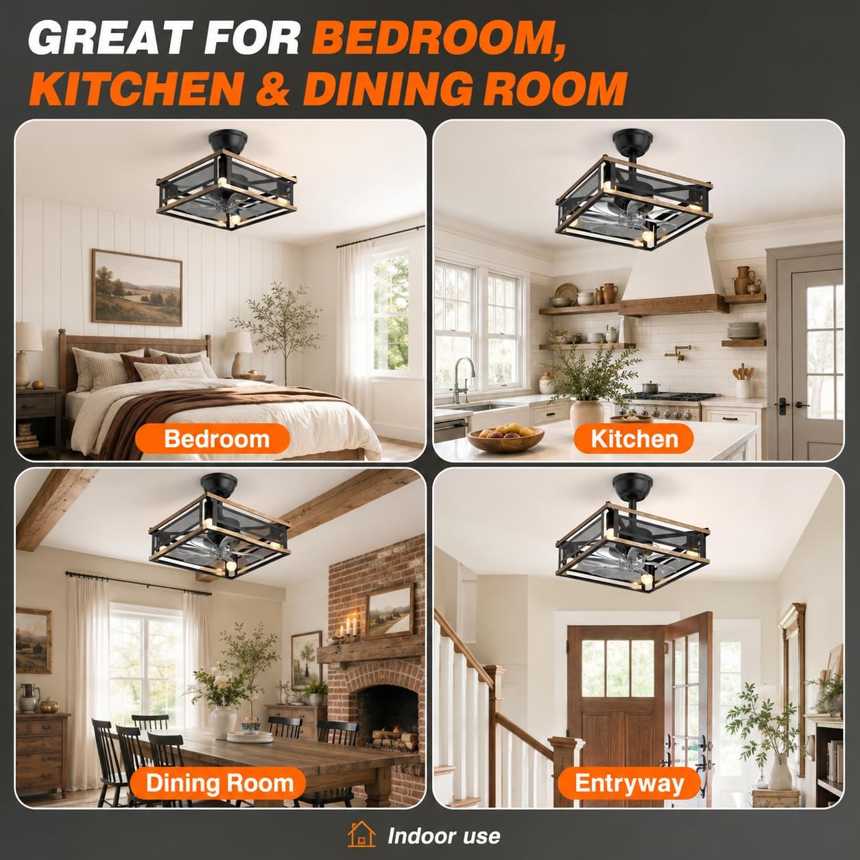 Farmhouse ceiling fan for bedroom kitchen dining room and entryway