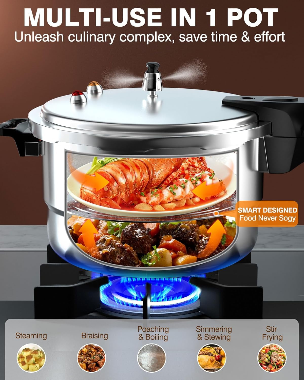 WantJoin 12QT Aluminum Pressure Cooker Canner with Release Valve & Multiple Protective Devices, Canner Rack Included, Compatible with Gas & Induction Cookers