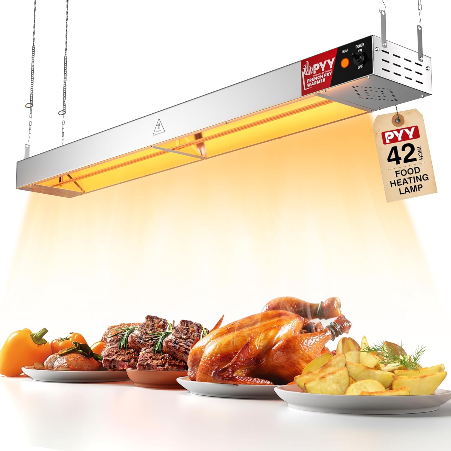 Food Heat Lamp - Commercial Heating Lamp for Food Hanging Warming Lamp 500W Stainless Steel Electric Strip Heater with Warm Lights for Service Cafeteria Restaurant Kitchen