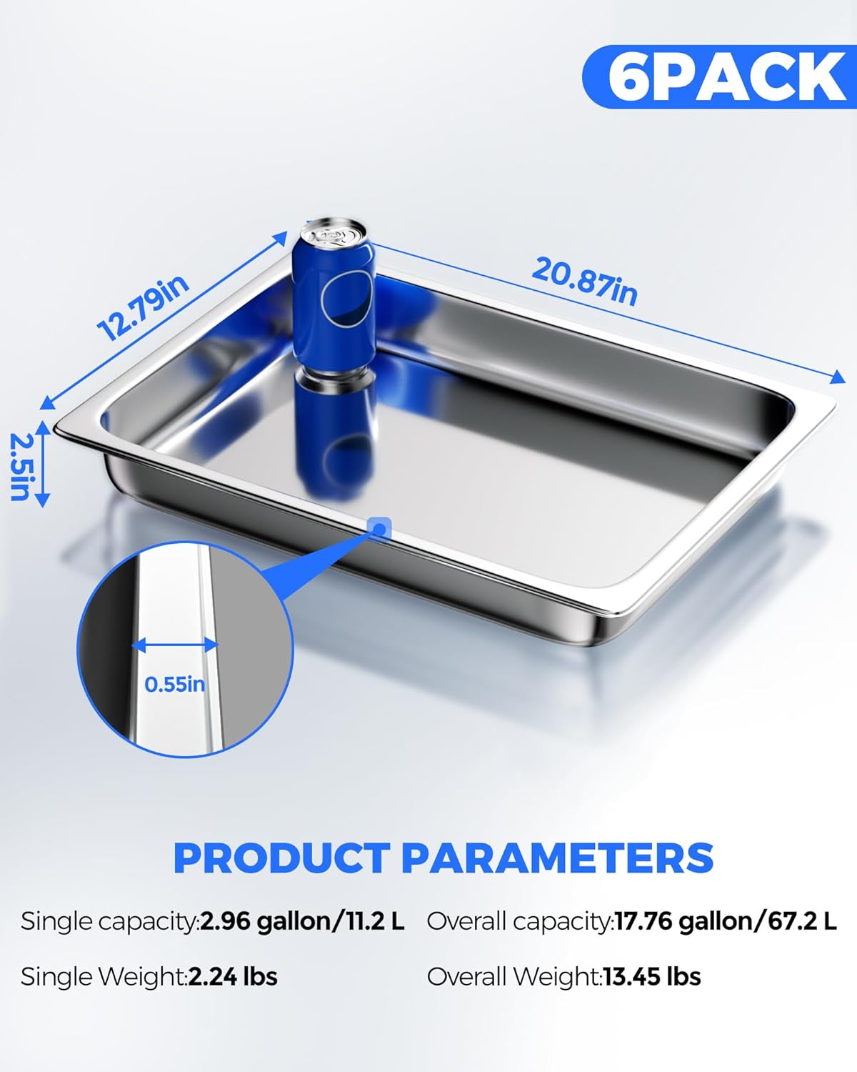 WantJoin Steam Table Hotel Pans 1/1 Full Size Deep 6 Pack, Stainless Steel Metal Tray Sets Food Storage Container for Restaurant Chafing Dishes Commercial Buffet Warmer Catering Supplies