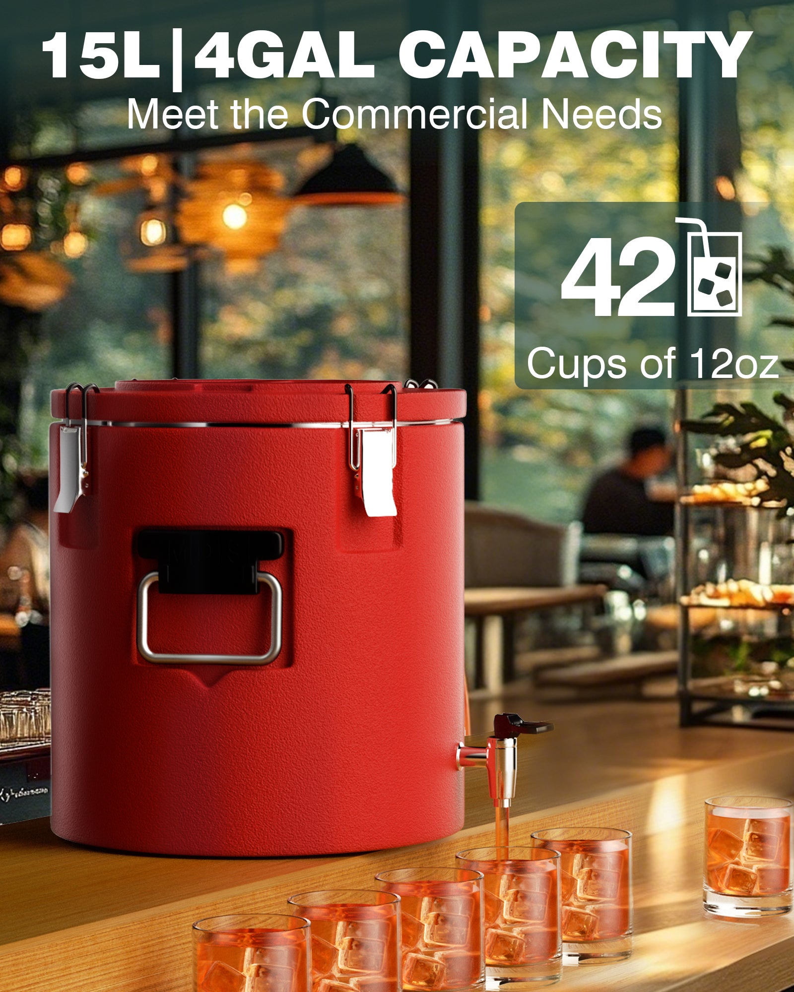Insulated Beverage Dispenser - Hot and Cold Drink Coffee Container with 304 Stainless Steel Interior, for Chocolate Iced Juice Tea Milk Restaurant Party Camping Sports