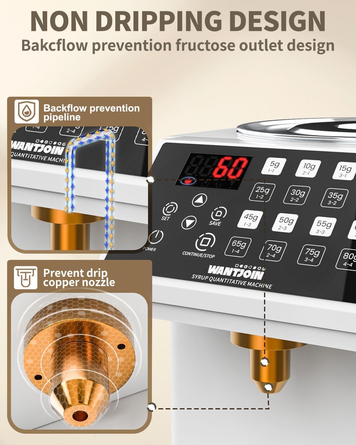 WantJoin Automatic Fructose Dispenser for Commercial - Stainless Steel Syrup Dispenser for Bubble Tea Equipment, Fructose Quantitative Machine with Measuring Cup, 8.45QT