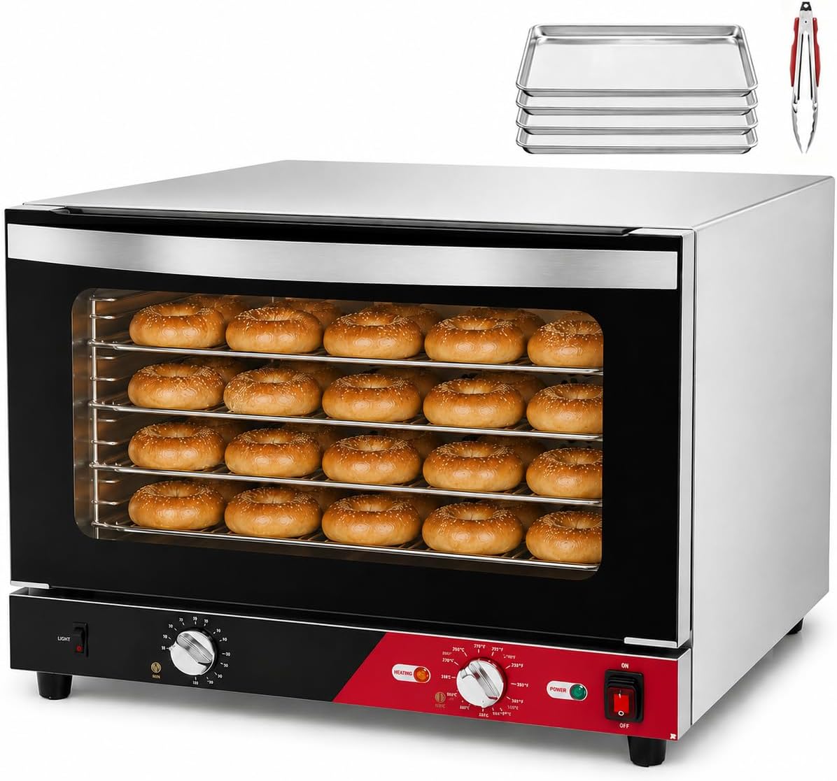 WantJoin Commercial Convection Oven - 1.5 Cu. Ft. Countertop Oven for Half Size Pan, 1800W, Front Tempered Glass Door, 3580RPM Fan, Stainless Steel for Restaurant Coffee Shops