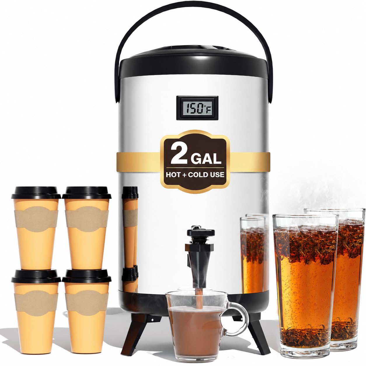 Insulated Beverage Dispenser Stainless Steel Silver 2 Gal, 1Pack