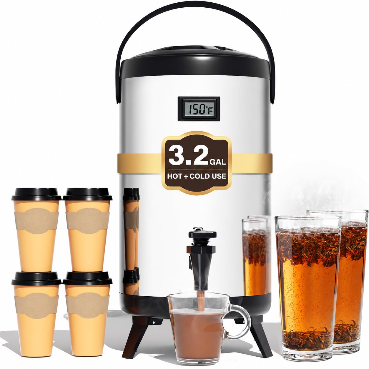 Insulated Beverage Dispenser Stainless Steel Silver 3.2Gal,1 Pack