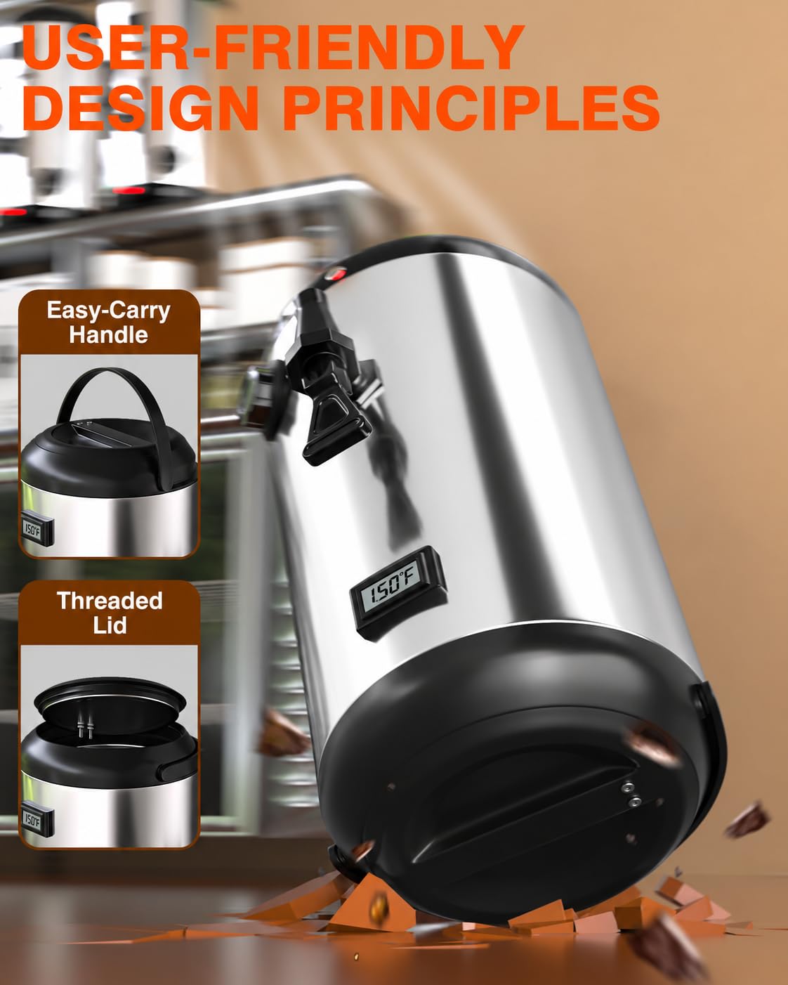 Insulated Beverage Dispenser Stainless Steel Silver 3Gal-Heating