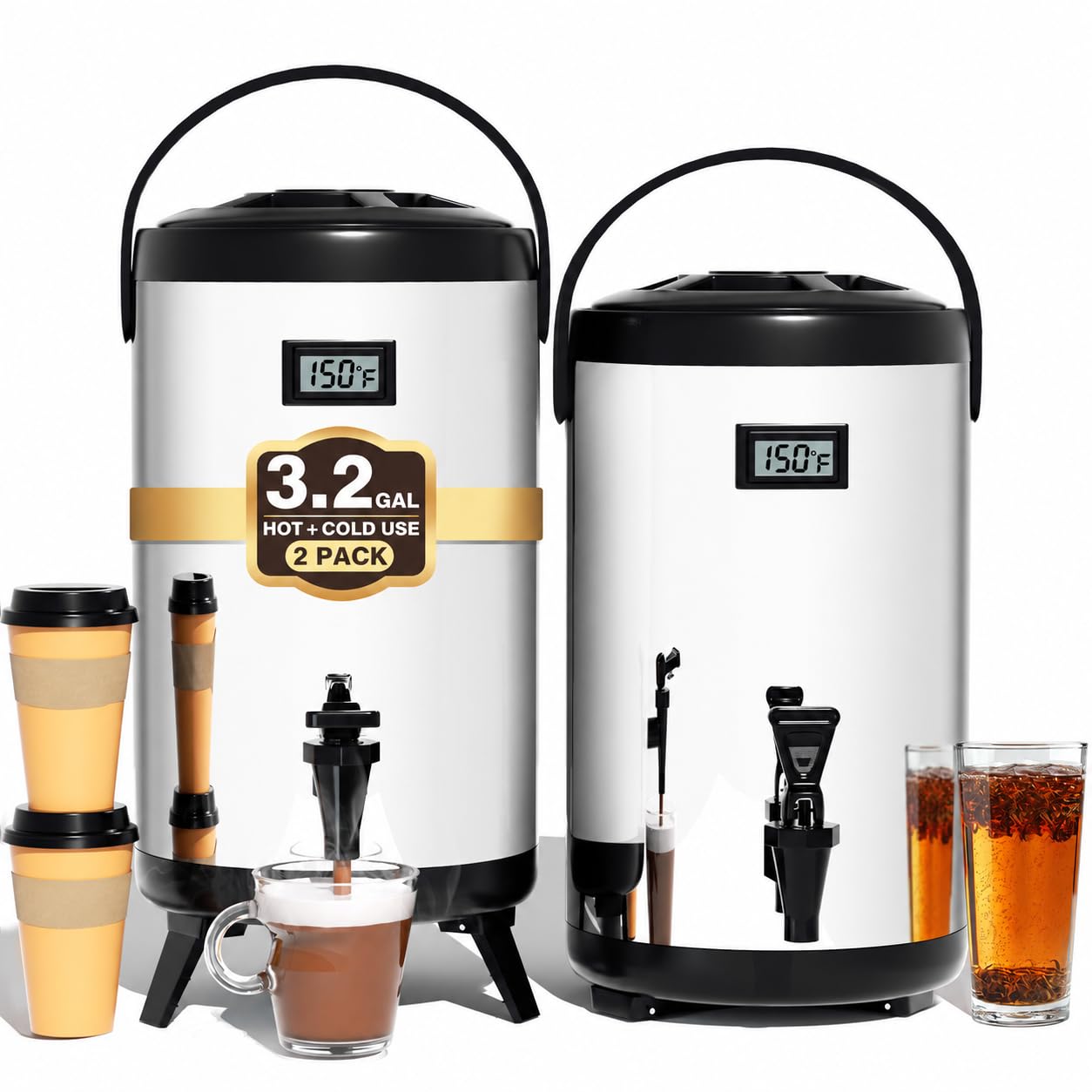Insulated Beverage Dispenser Stainless Steel Silver 3Gal-Heating