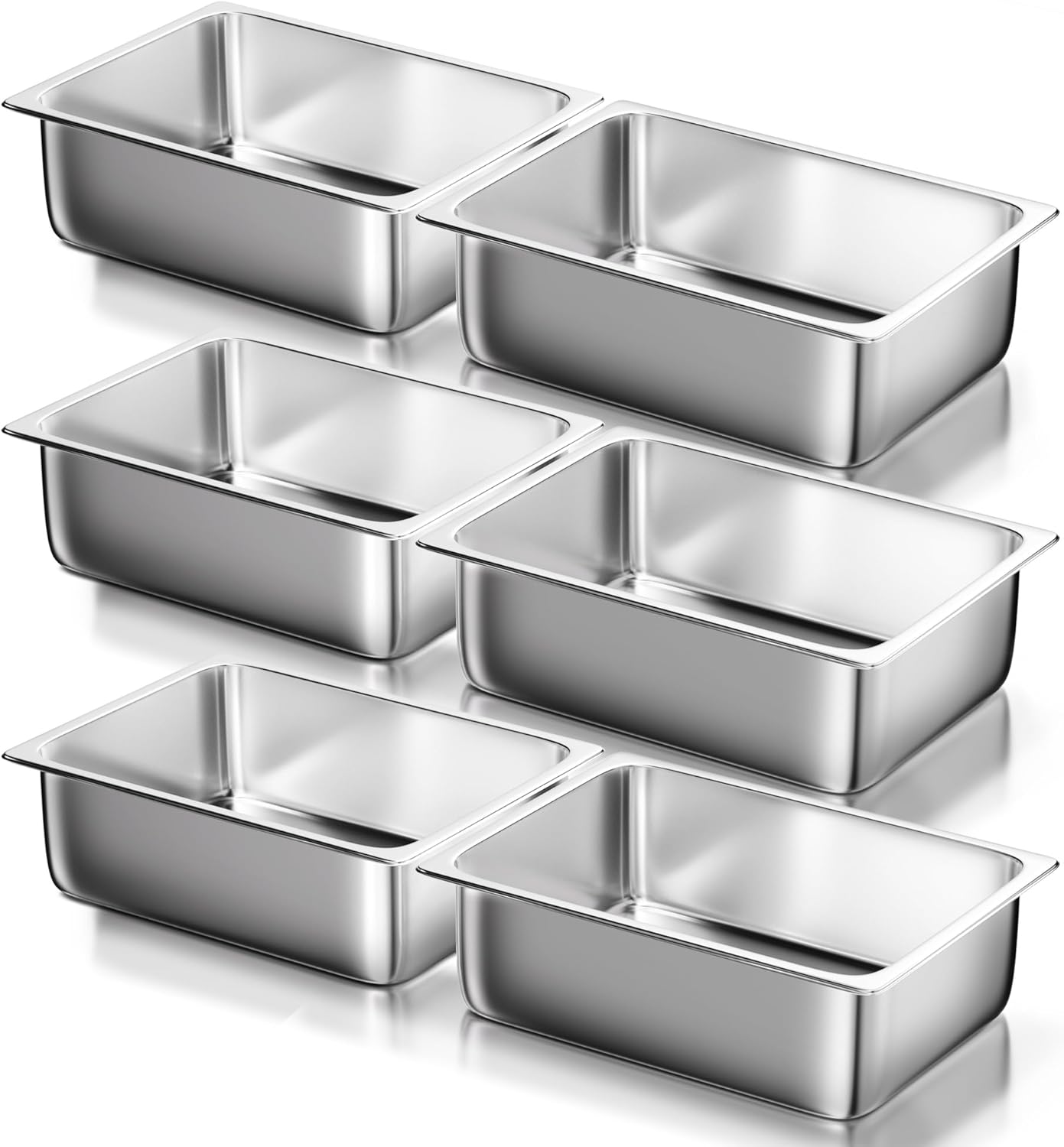WantJoin Steam Table Hotel Pans 1/1 Full Size Deep 6 Pack, Stainless Steel Metal Tray Sets Food Storage Container for Restaurant Chafing Dishes Commercial Buffet Warmer Catering Supplies