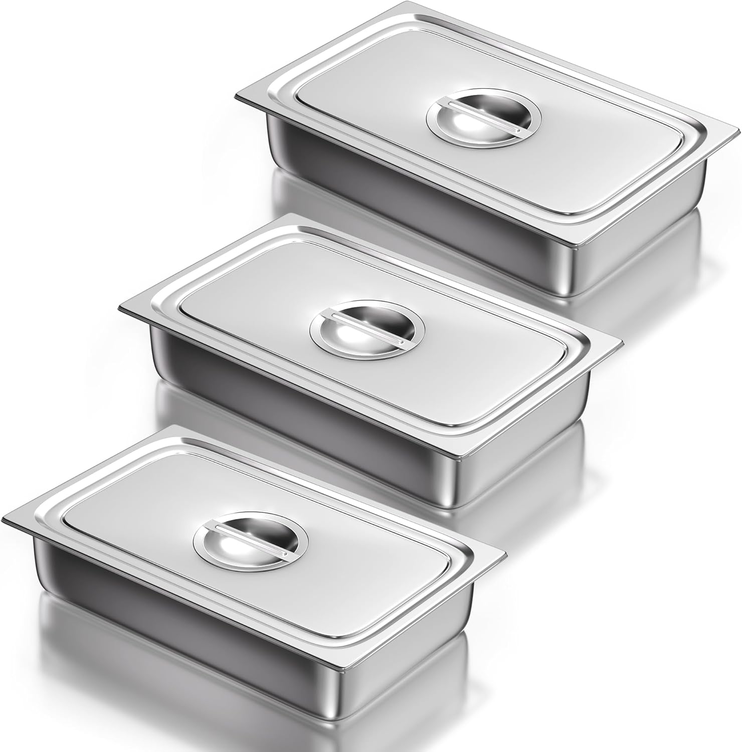 WantJoin Steam Table Hotel Pans with Lid 1/1 Full Size 4 Inch Deep, Stainless Steel Metal Tray Sets Food Storage Container, Restaurant Chafing Dishes Commercial Buffet Warmer Catering Supplies