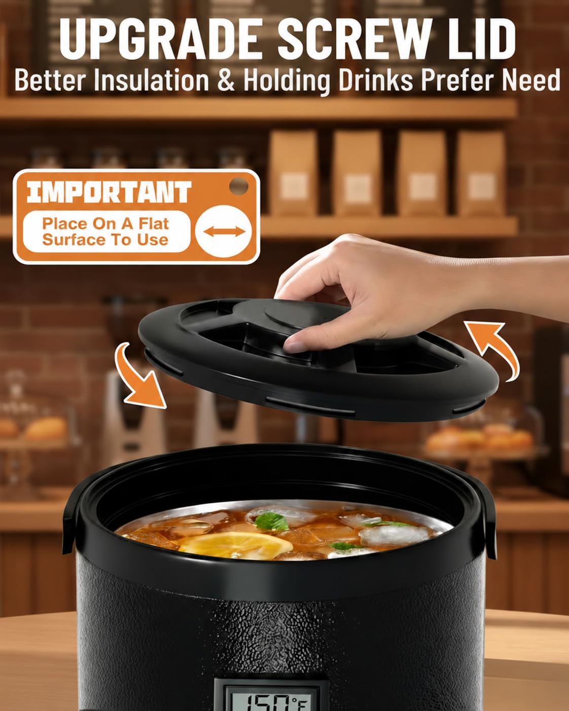Insulated Beverage Dispenser Stainless Steel Black 2 Gal, 1Pack
