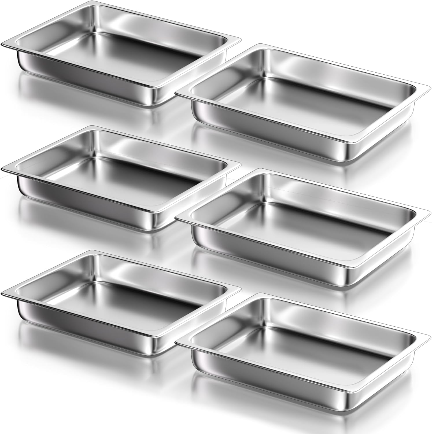 WantJoin Steam Table Hotel Pans 1/2 Half Size 6 Inch Deep 6 Pack, Stainless Steel Metal Tray Sets Food Storage Container for Restaurant Chafing Dishes Commercial Buffet Warmer Catering Supplies