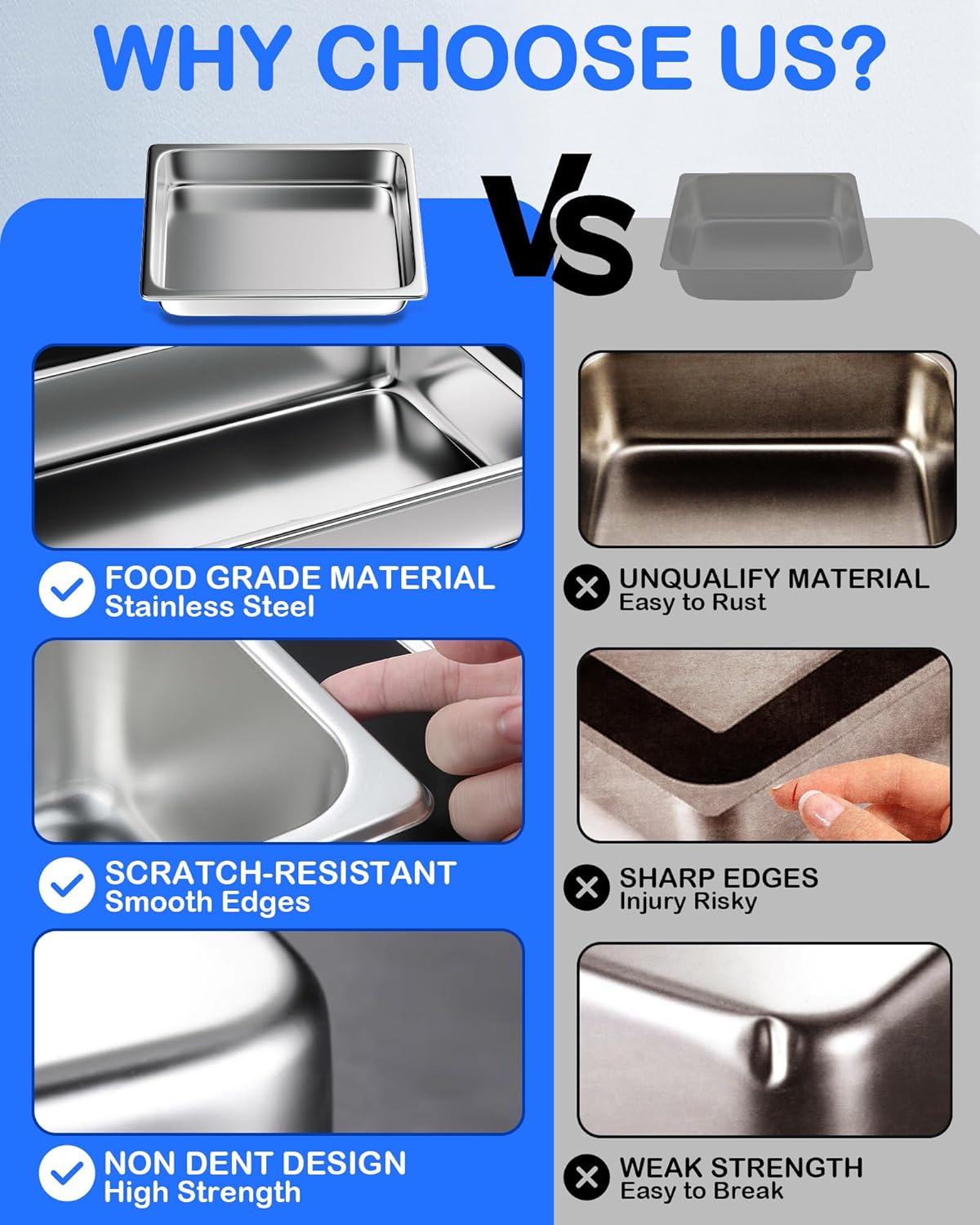 WantJoin Steam Table Hotel Pans With Lid 1/2 Half Size 4 Inch Deep 3 Pack