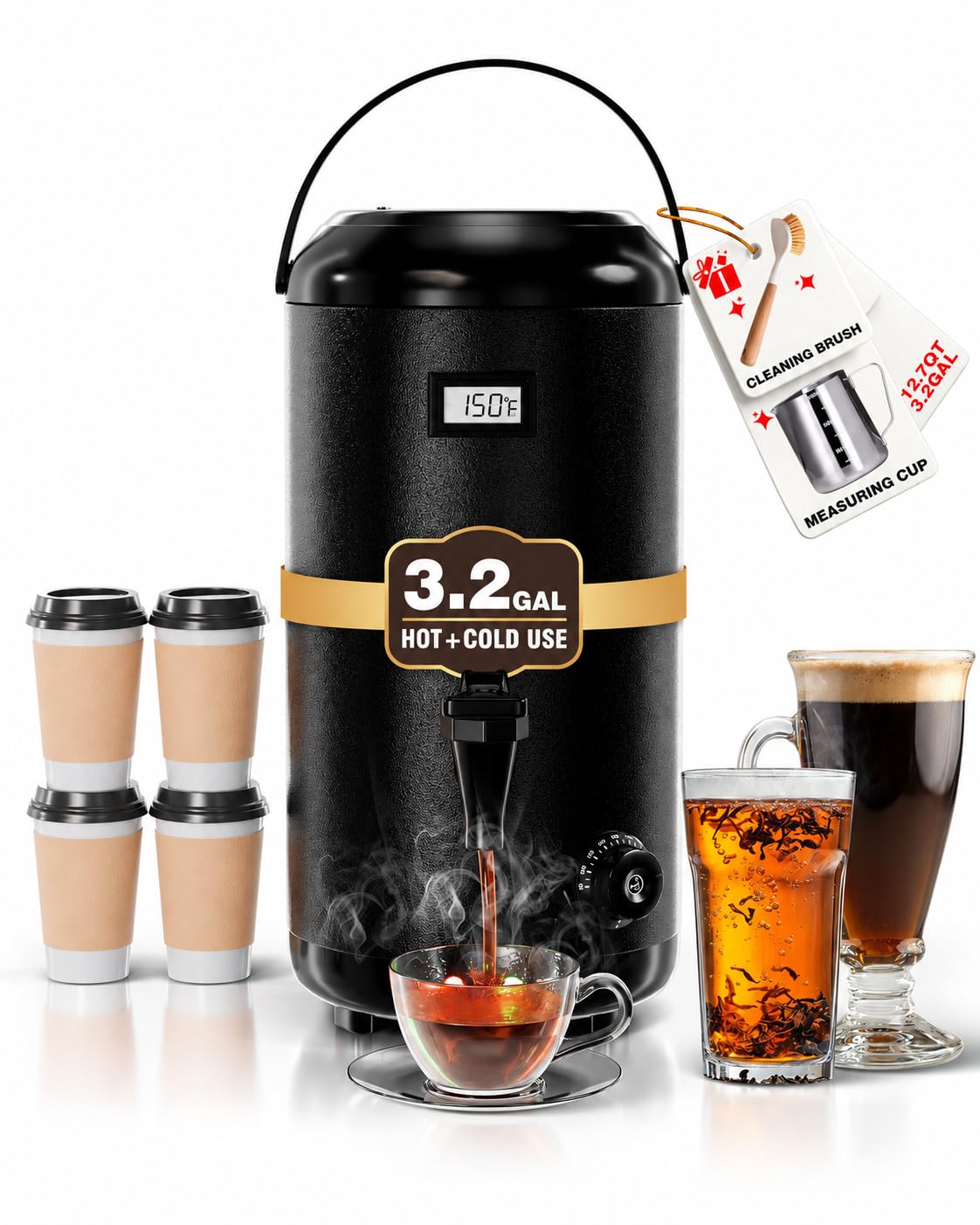 Insulated Beverage Dispenser Stainless Steel Silver 2 Gal, 1Pack