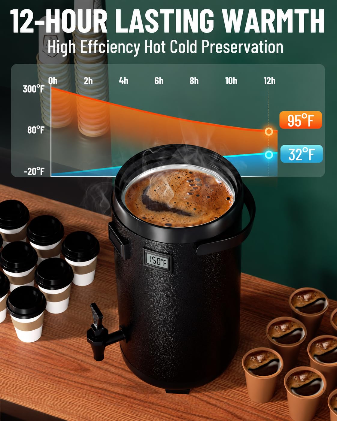 Insulated Beverage Dispenser Stainless Steel Black 3.2 Gal, 1 Pack