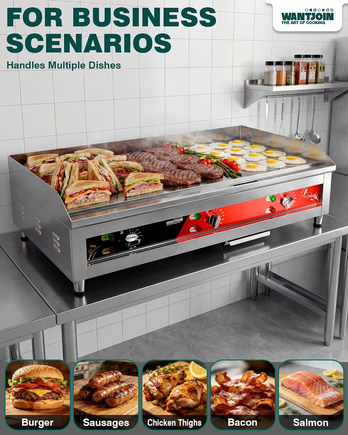 WantJoin Commercial Electric Griddle - 36"*20" Large Heavy Duty Commercial Griddles with Non-Stick 1/2" Thicken Iron Cooking Plate, 6600W Flat Top Heavy Duty Griddles for Restaurant Use