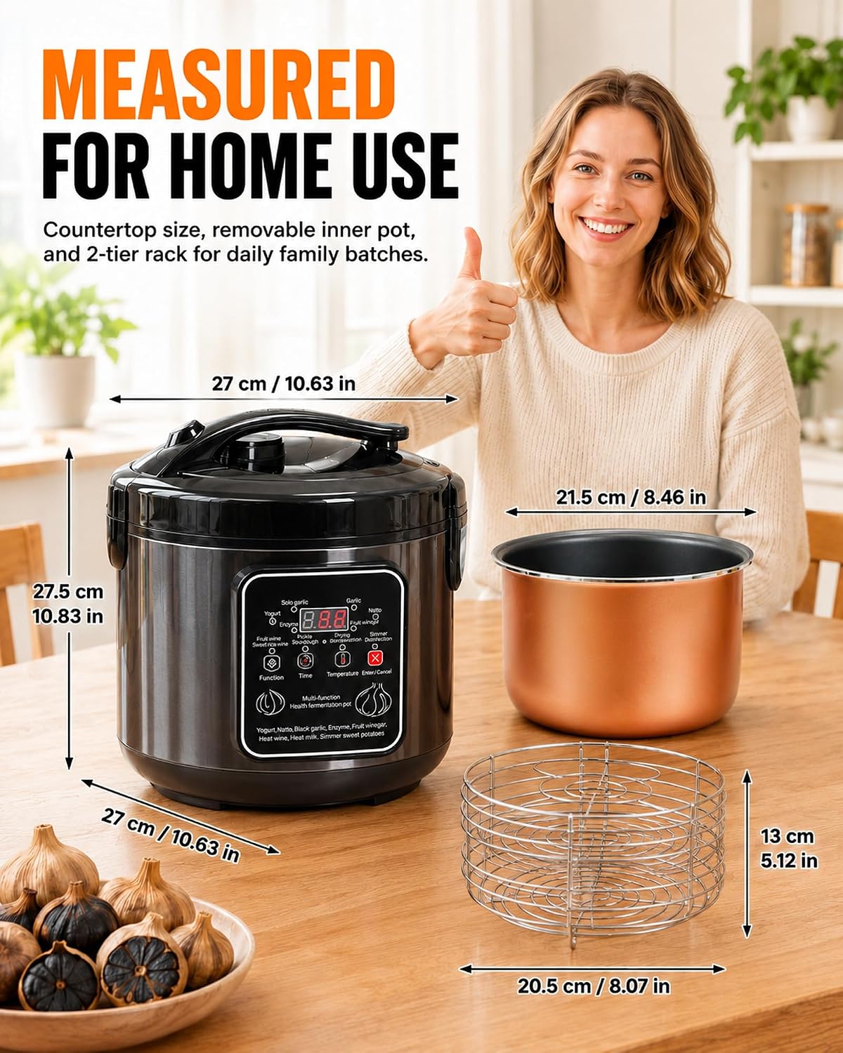 WantJoin Black Garlic Fermenter 5L - Full Automatic Intelligent Control Black Garlic Maker，360°EVEN DRY Heating，Makes Up to 4 LBS Black Garlic Fermenter Machine, For Multi Clove & Whole Clove Garlic