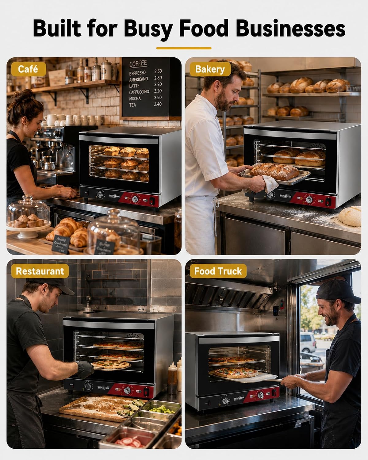 WantJoin Commercial Convection Oven - 1.5 Cu. Ft. Countertop Oven for Half Size Pan, 1800W, Front Tempered Glass Door, 3580RPM Fan, Stainless Steel for Restaurant Coffee Shops