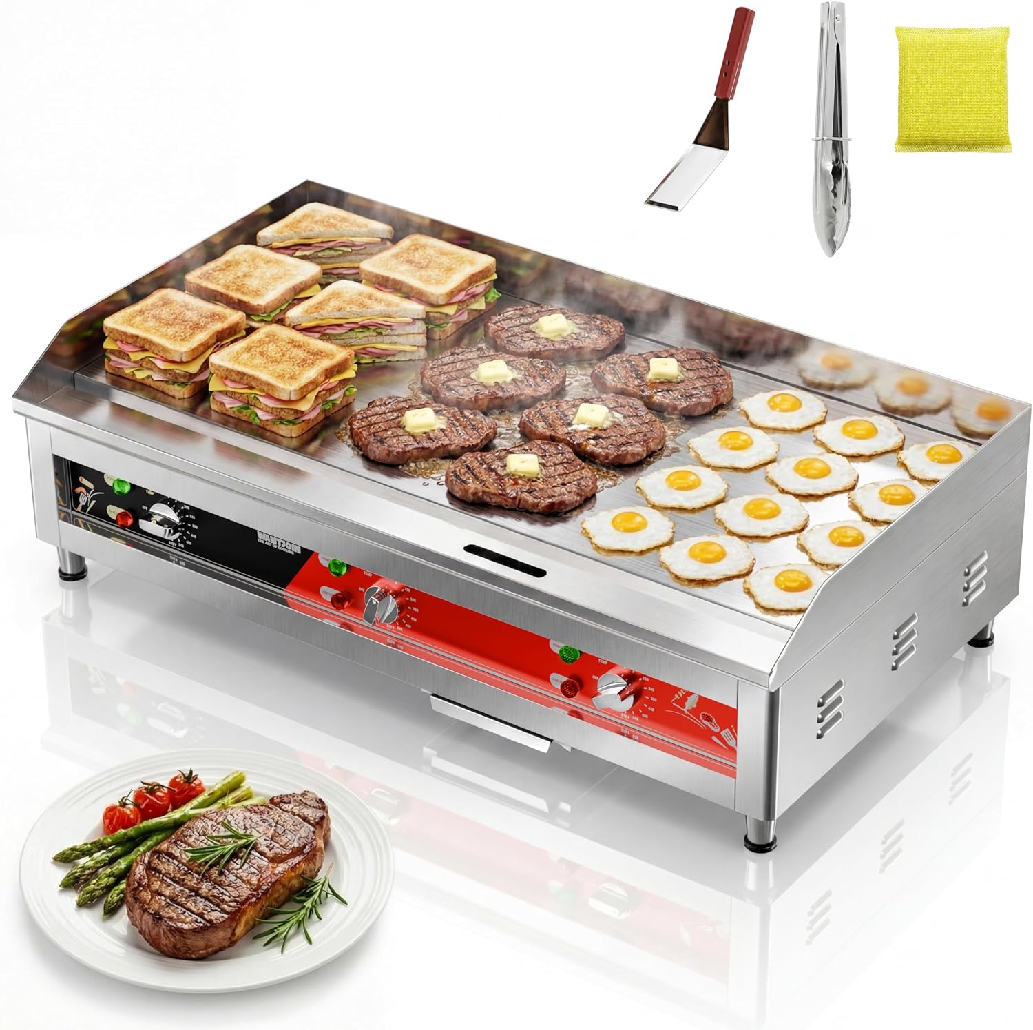 WantJoin Commercial Electric Griddle - 36"*20" Large Heavy Duty Commercial Griddles with Non-Stick 1/2" Thicken Iron Cooking Plate, 6600W Flat Top Heavy Duty Griddles for Restaurant Use