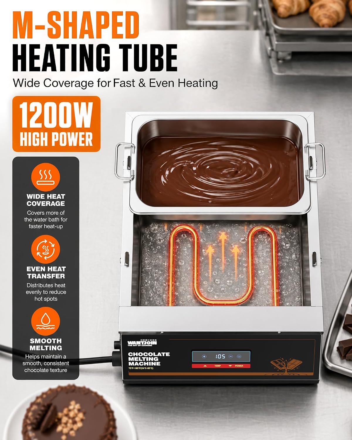 WantJoin Chocolate Tempering Melting Machine 2-Tank 1/3 Size 18Lbs Capacity