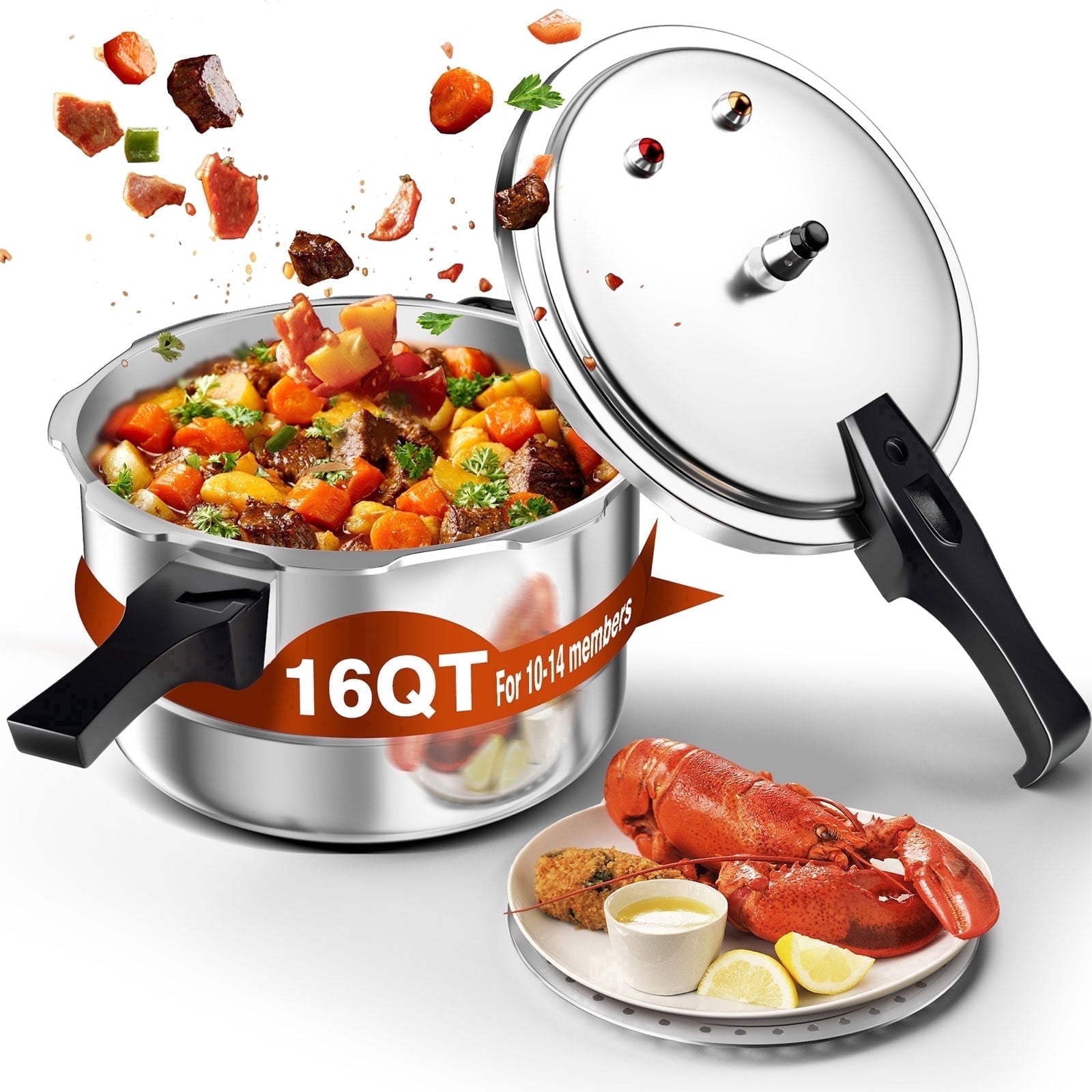 WantJoin 12QT Aluminum Pressure Cooker Canner with Release Valve & Multiple Protective Devices, Canner Rack Included, Compatible with Gas & Induction Cookers