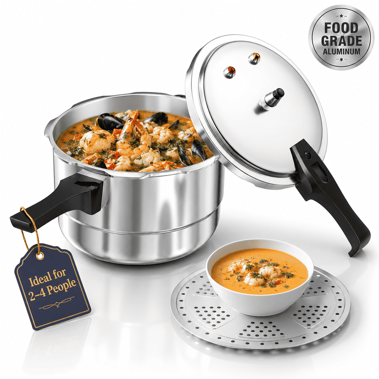 WantJoin 12QT Aluminum Pressure Cooker Canner with Release Valve & Multiple Protective Devices, Canner Rack Included, Compatible with Gas & Induction Cookers