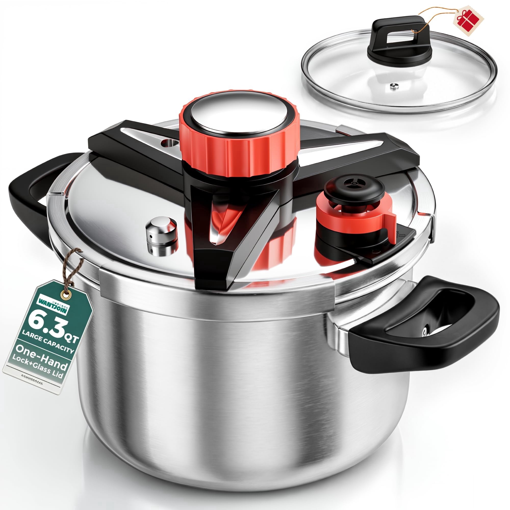 WantJoin 6Qt Pressure Cooker - 3-In-1 Stainless Steel Pressure Canner Compatible with Gas & Induction Cooker,Protective Devices,Canner Rack Included