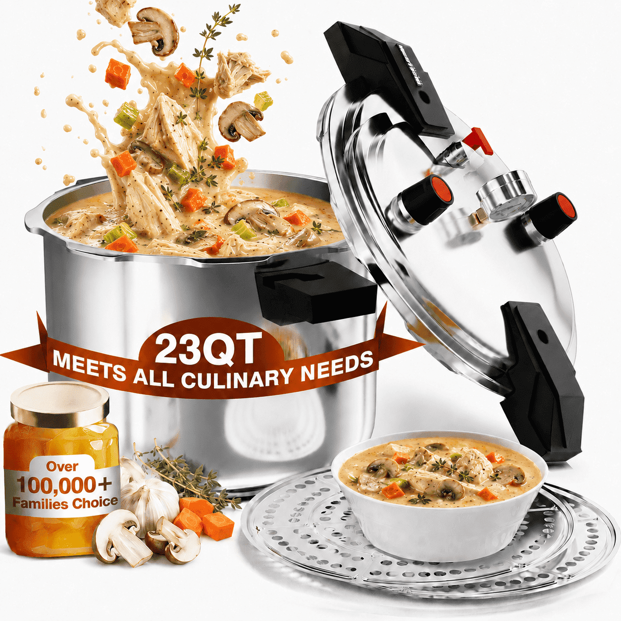 WantJoin 12QT Aluminum Pressure Cooker Canner with Release Valve & Multiple Protective Devices, Canner Rack Included, Compatible with Gas & Induction Cookers