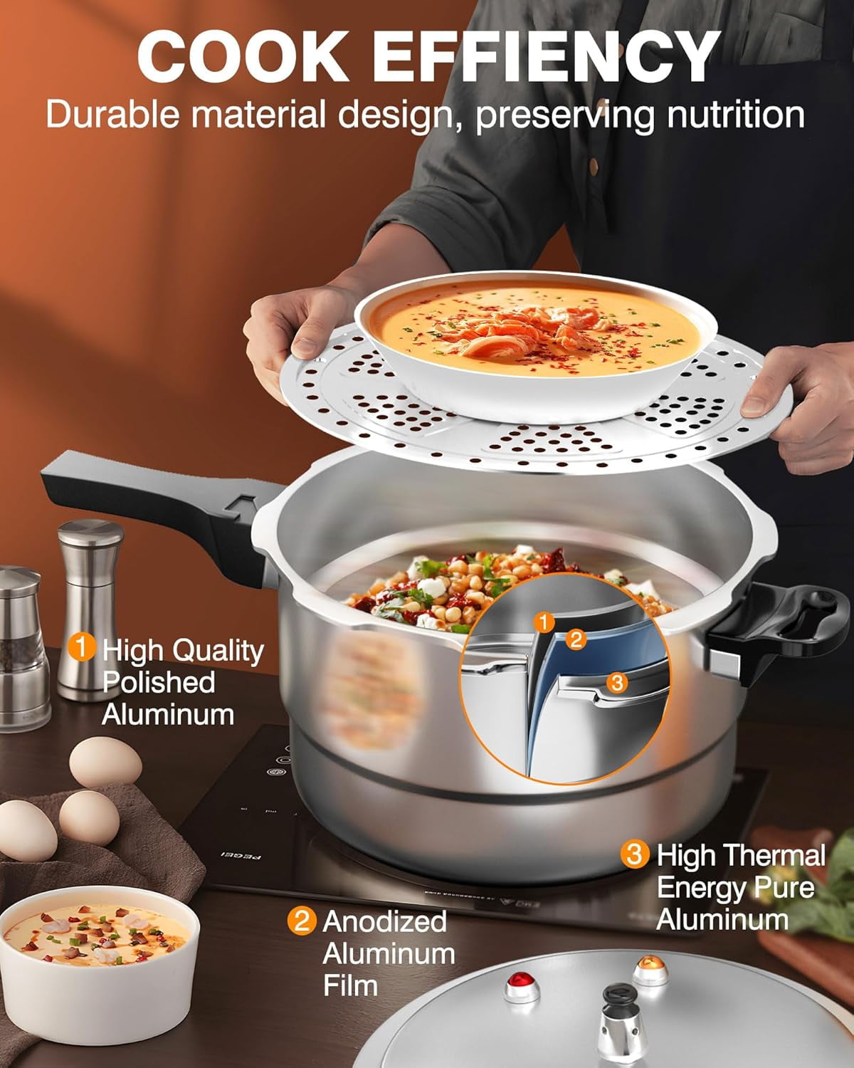 WantJoin 12QT Aluminum Pressure Cooker Canner with Release Valve & Multiple Protective Devices, Canner Rack Included, Compatible with Gas & Induction Cookers