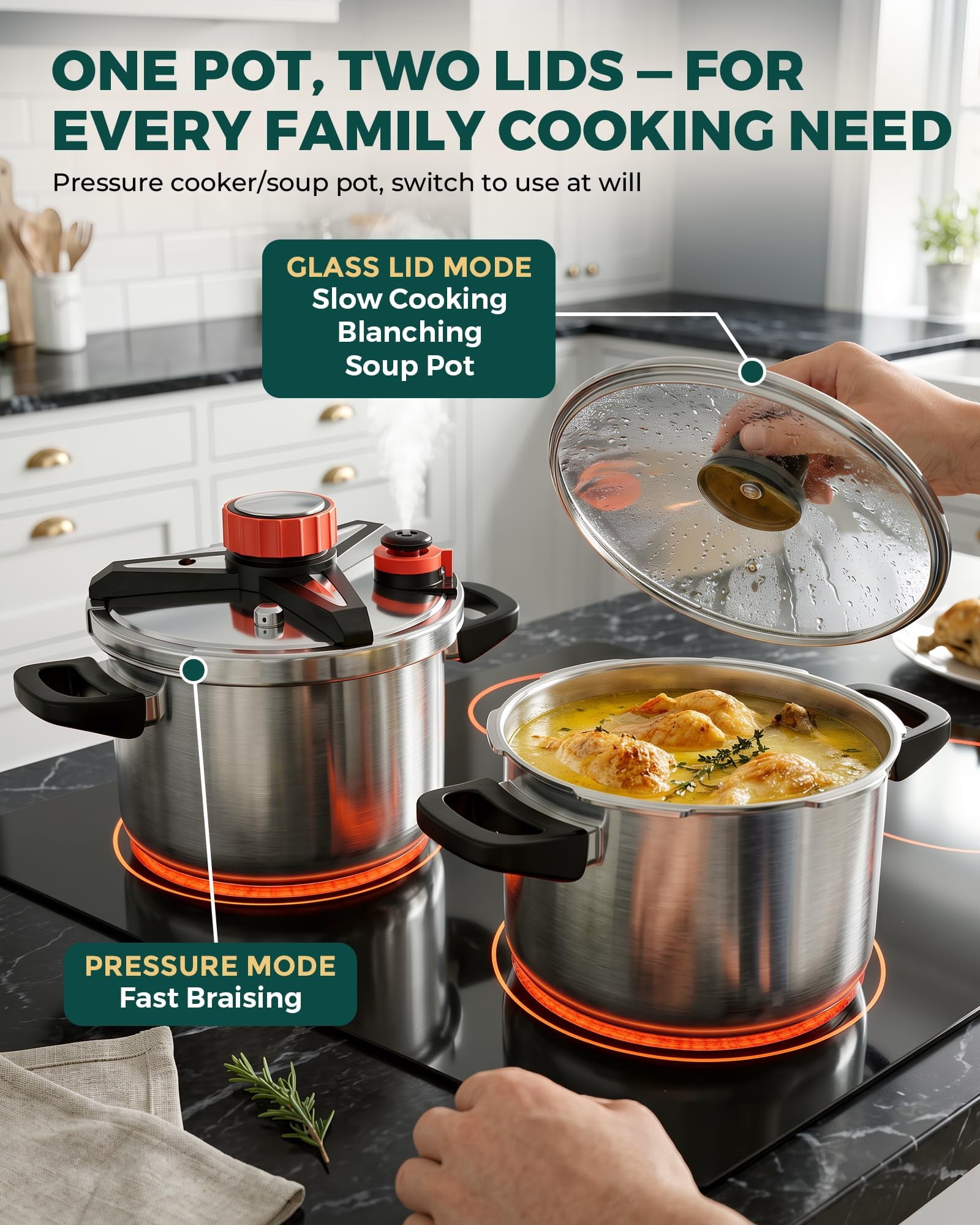 WantJoin 6Qt Pressure Cooker - 3-In-1 Stainless Steel Pressure Canner Compatible with Gas & Induction Cooker,Protective Devices,Canner Rack Included