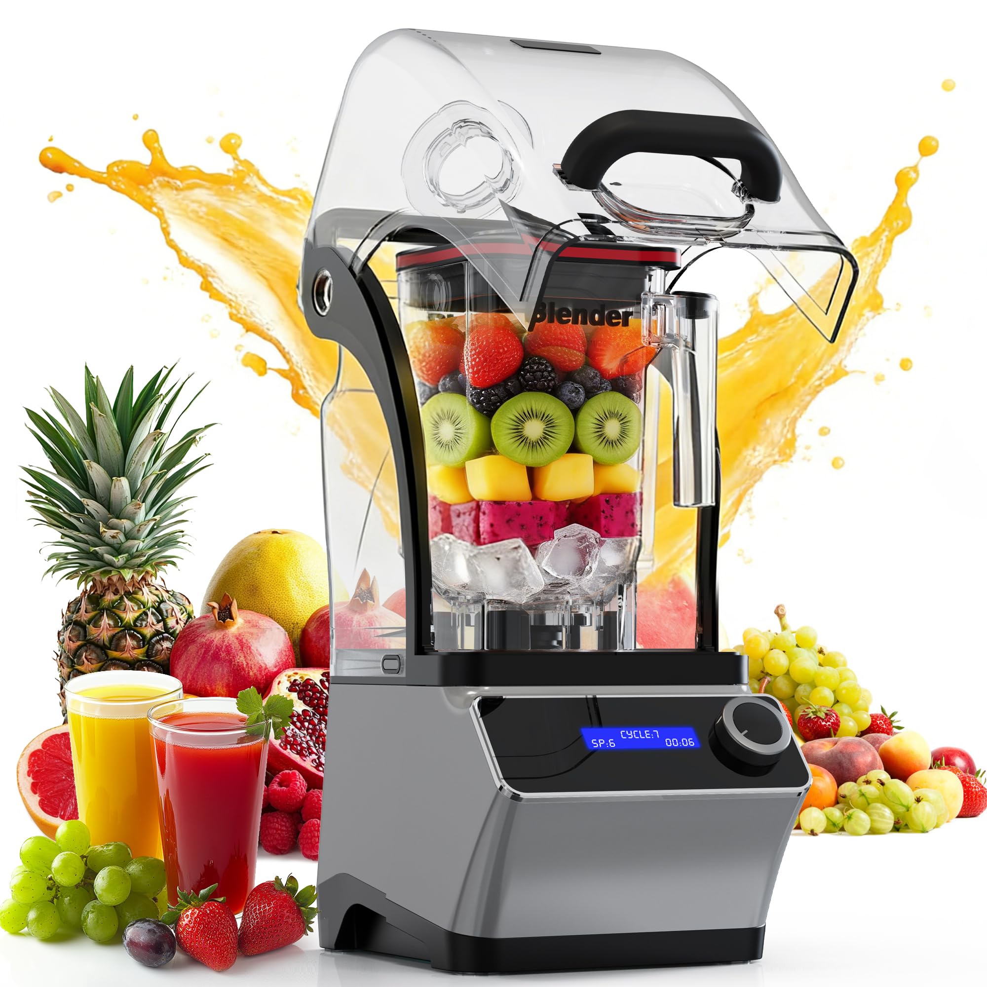 WantJoin Commercial Blender - 68 oz Quiet Commercial Blender for Smoothies with Sound Enclosure, 2200W Upgraded Copper Motor, 30000RPM, 7 Speeds, Blenders for Frozen Drinks, Juice, Soup