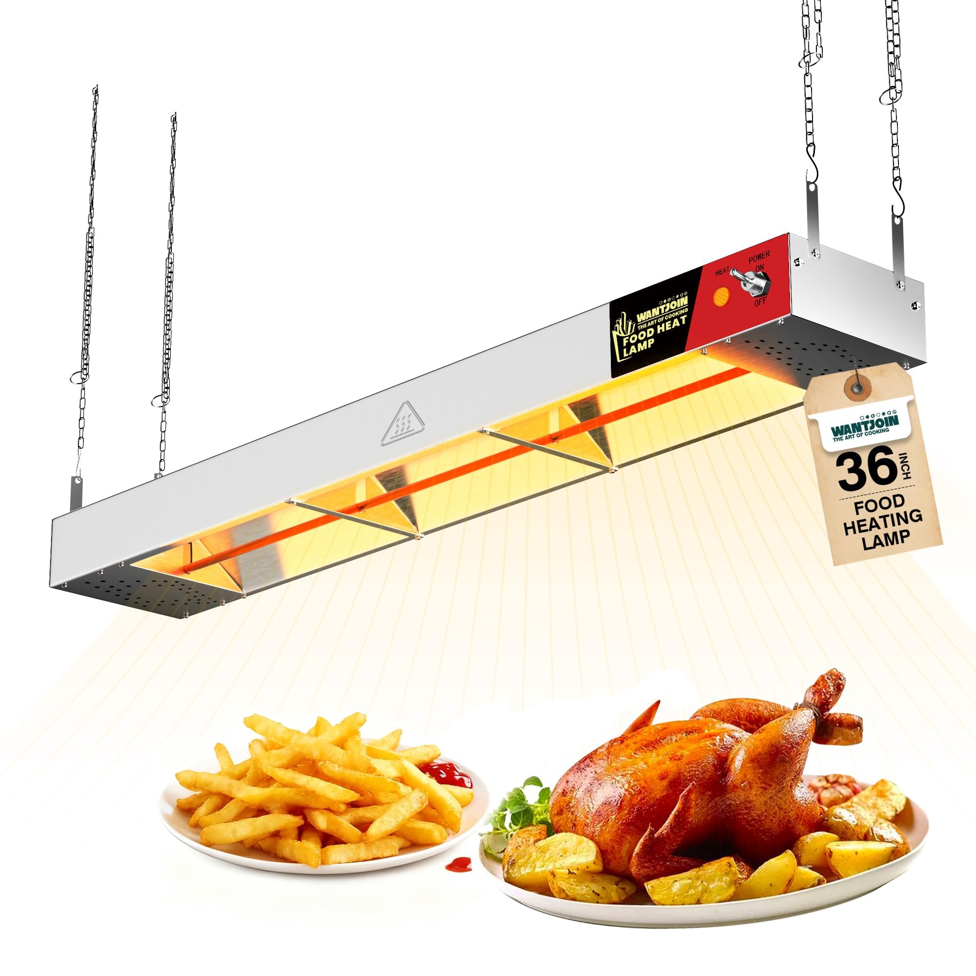 WantJoin Food Heat Lamp - Commercial Hanging Heating Lamp for Food Warming 500W Electric Strip Heater with Warm Lights for Service Cafeteria Restaurant Kitchen