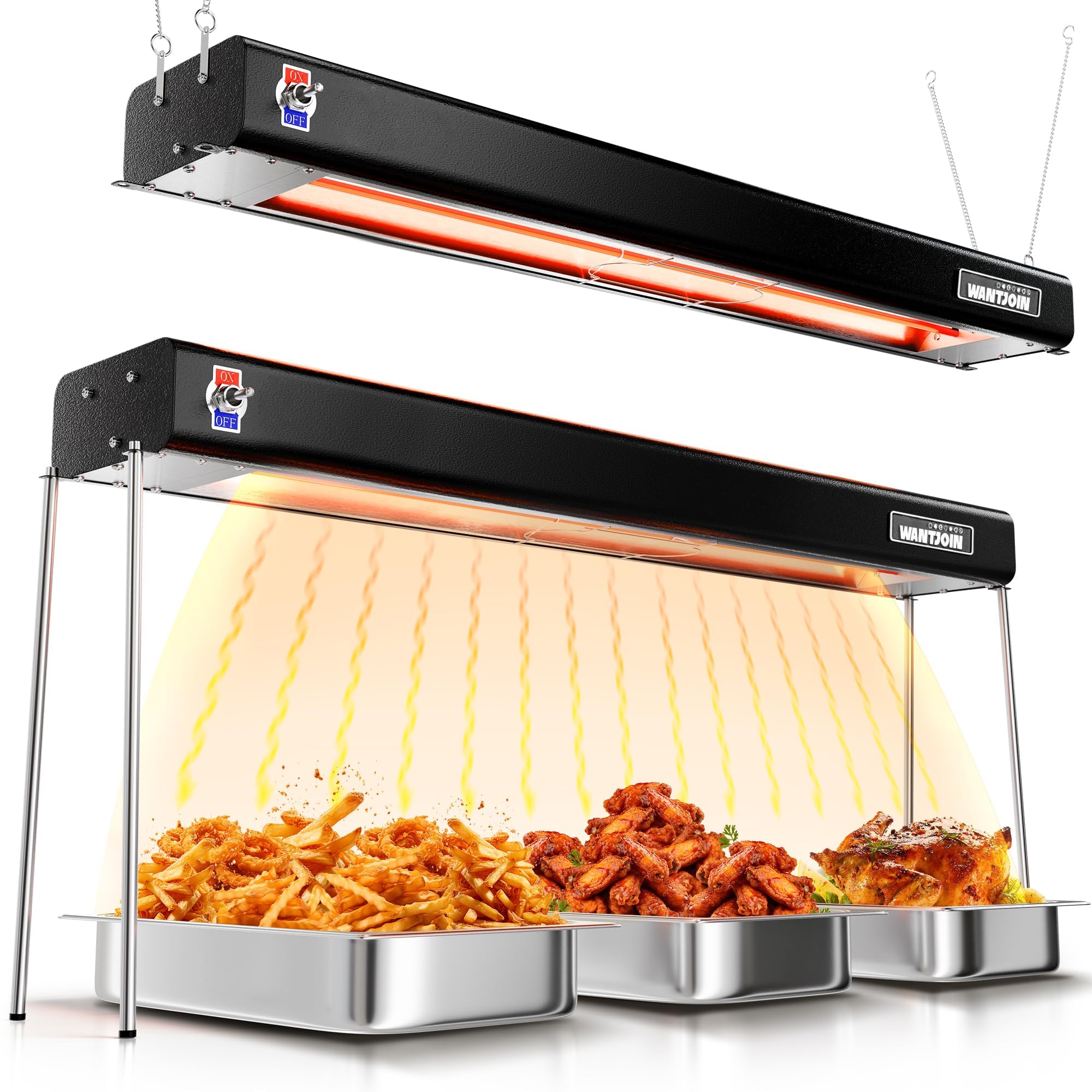 WantJoin Food Heat Lamp - 35 Inch Commercial Food Warmer Lamp Strip, 750W 86-176°F/30-80°C Electric Aluminum Hanging & Freestanding Dual-Use Heat Lamps for Kitchen Catering Restaurant Buffet