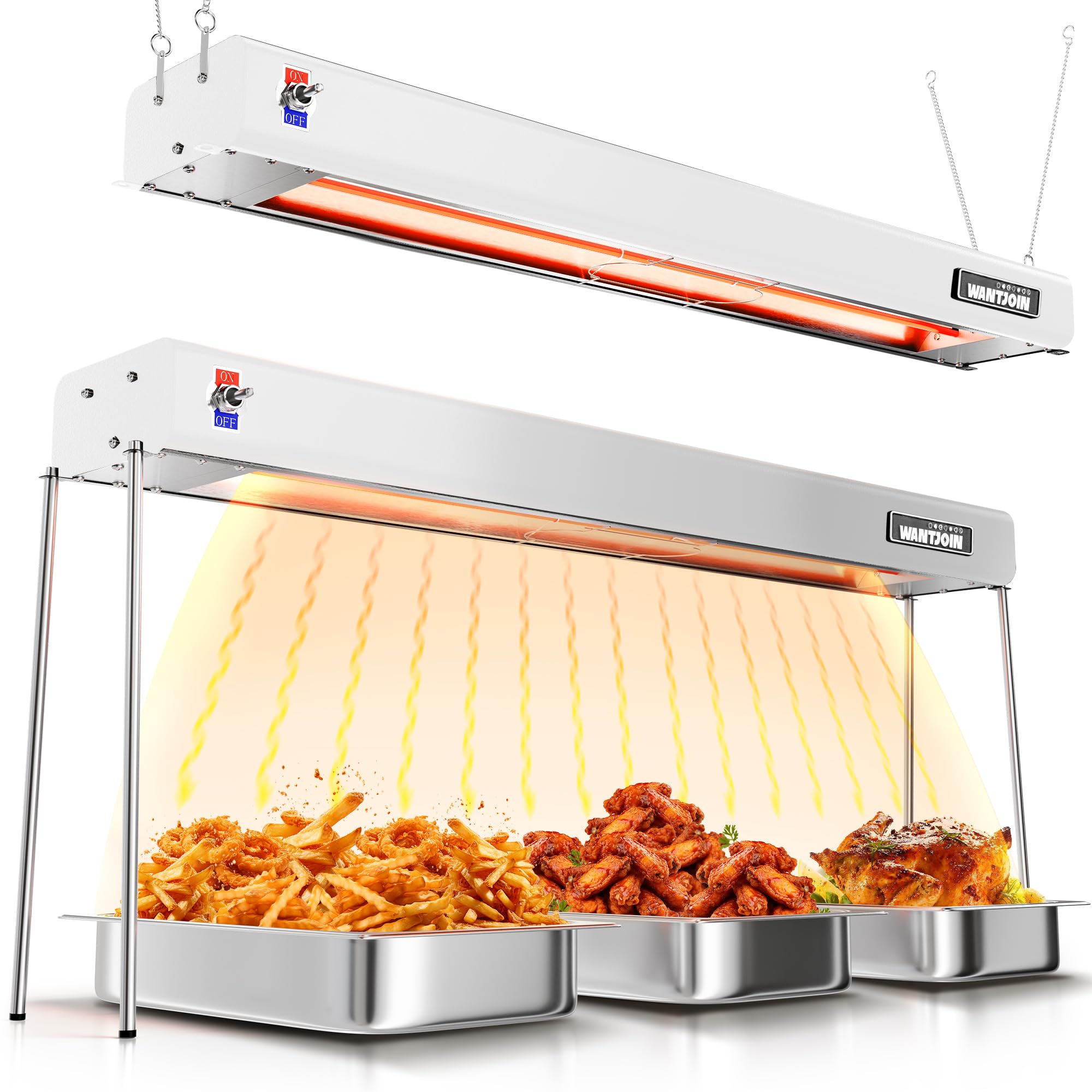WantJoin Food Heat Lamp - 35 Inch Commercial Food Warmer Lamp Strip, 750W 86-176°F/30-80°C Electric Aluminum Hanging & Freestanding Dual-Use Heat Lamps for Kitchen Catering Restaurant Buffet