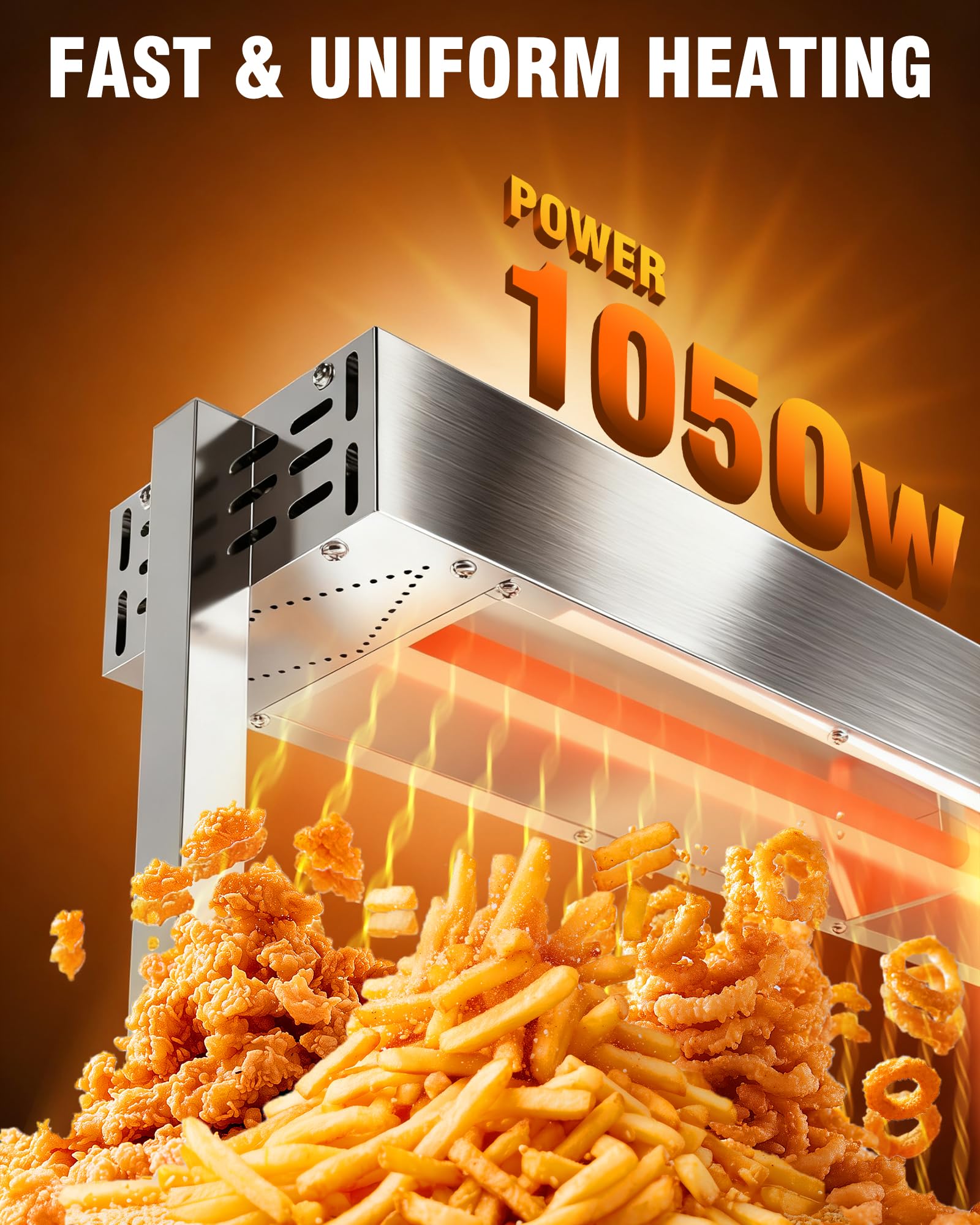 WantJoin Commercial Food Heat Lamp - 36‑Inch 1050W Stainless Steel Stand or Hanging Mode Food Warmer Lamp, 110V Electric Strip Heater Overhead Lighting for Cafeteria, Buffet & Kitchen Counter