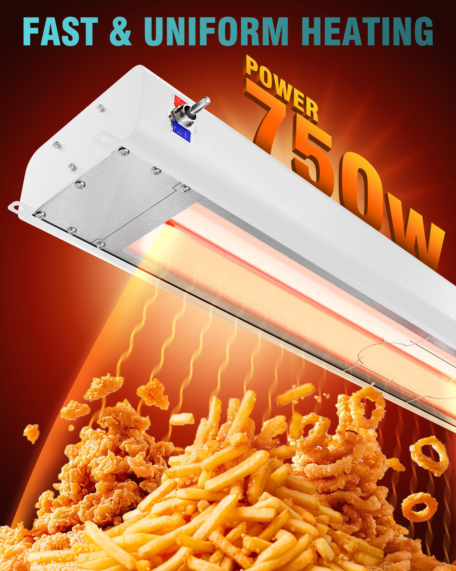 WantJoin Food Heat Lamp - 35 Inch Commercial Food Warmer Lamp Strip, 750W 86-176°F/30-80°C Electric Aluminum Hanging & Freestanding Dual-Use Heat Lamps for Kitchen Catering Restaurant Buffet