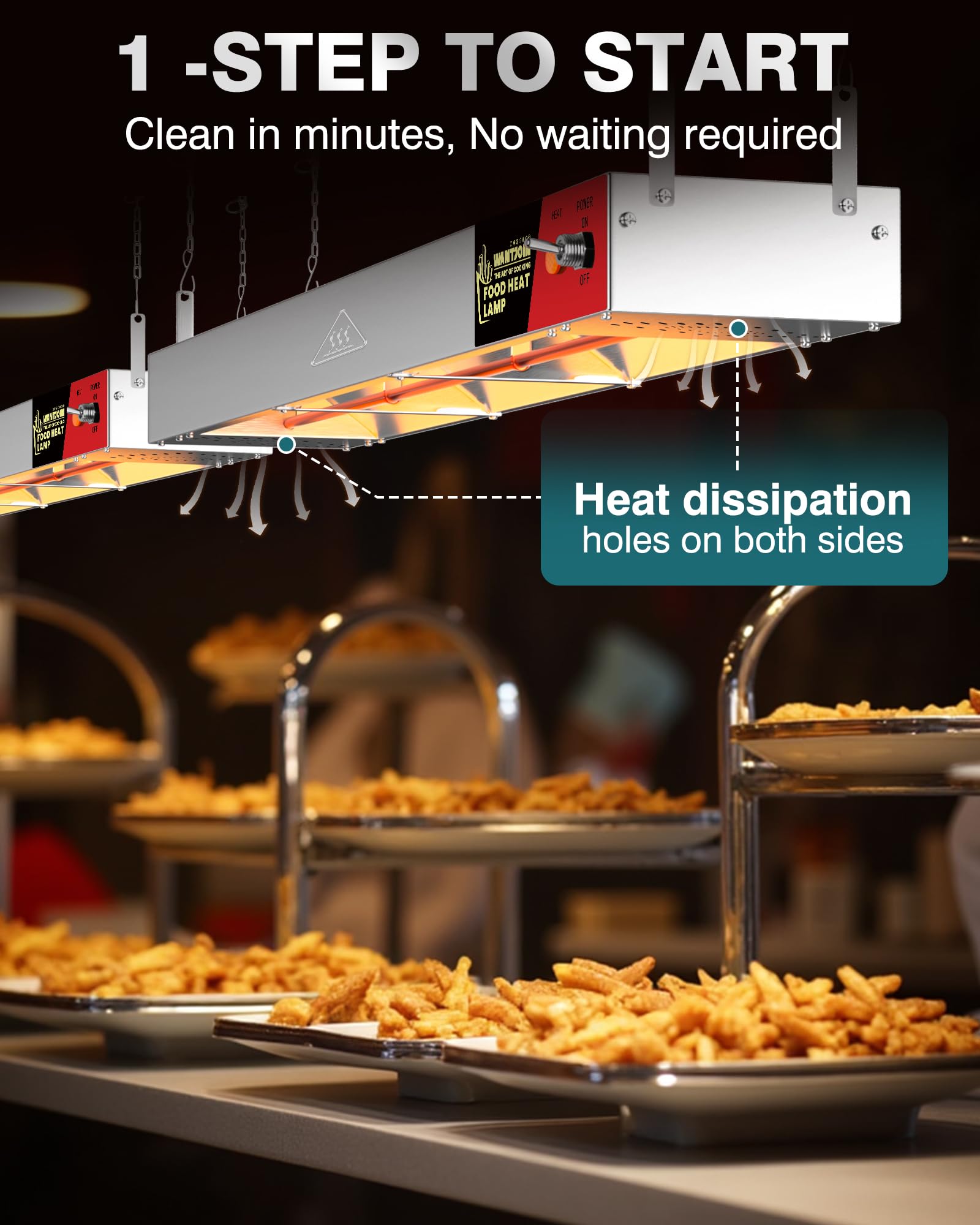 WantJoin Food Heat Lamp - Commercial Hanging Heating Lamp for Food Warming 500W Electric Strip Heater with Warm Lights for Service Cafeteria Restaurant Kitchen