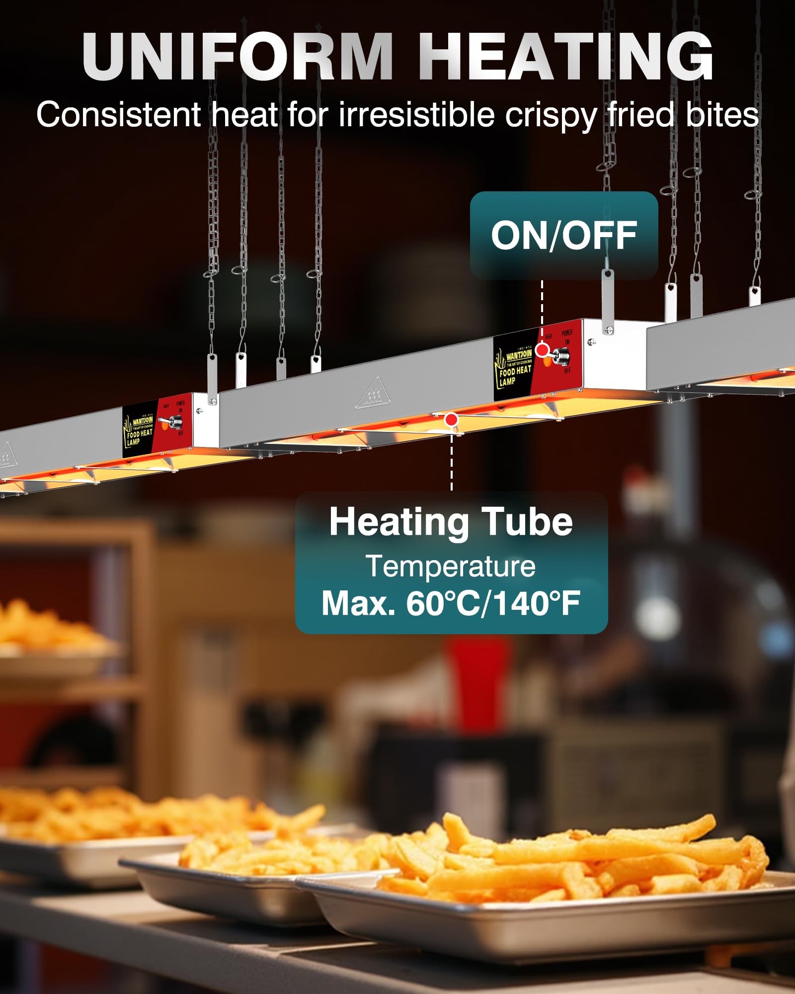 WantJoin Food Heat Lamp - Commercial Hanging Heating Lamp for Food Warming 500W Electric Strip Heater with Warm Lights for Service Cafeteria Restaurant Kitchen