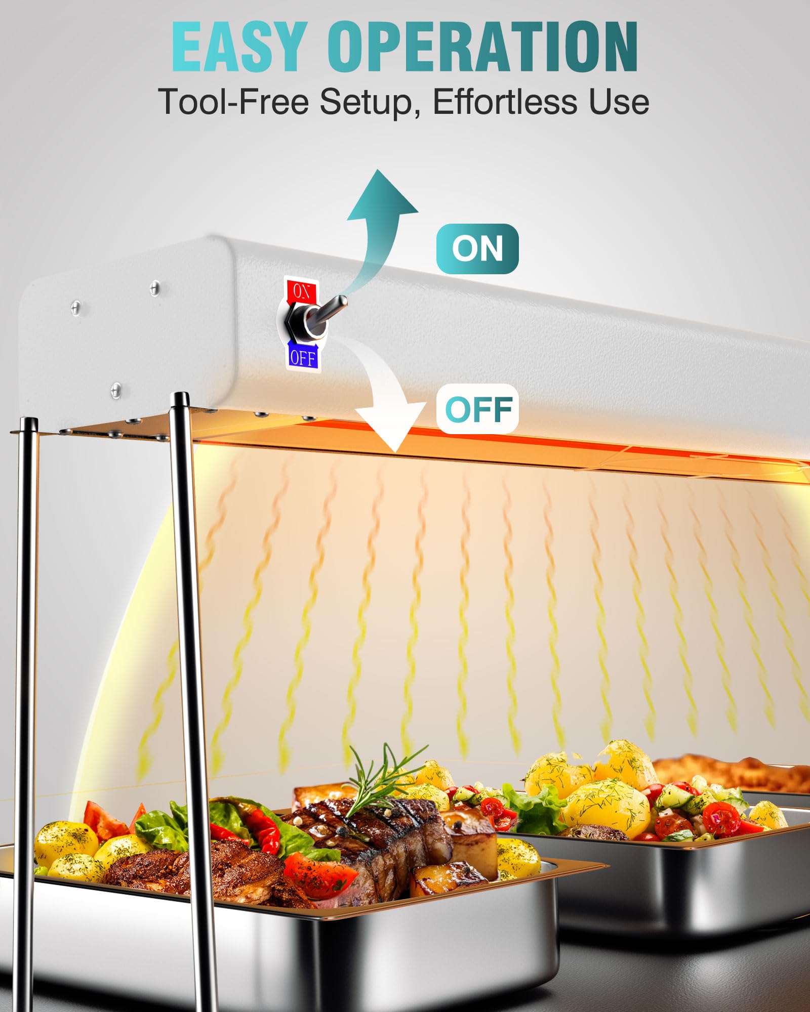 WantJoin Food Heat Lamp - 35 Inch Commercial Food Warmer Lamp Strip, 750W 86-176°F/30-80°C Electric Aluminum Hanging & Freestanding Dual-Use Heat Lamps for Kitchen Catering Restaurant Buffet