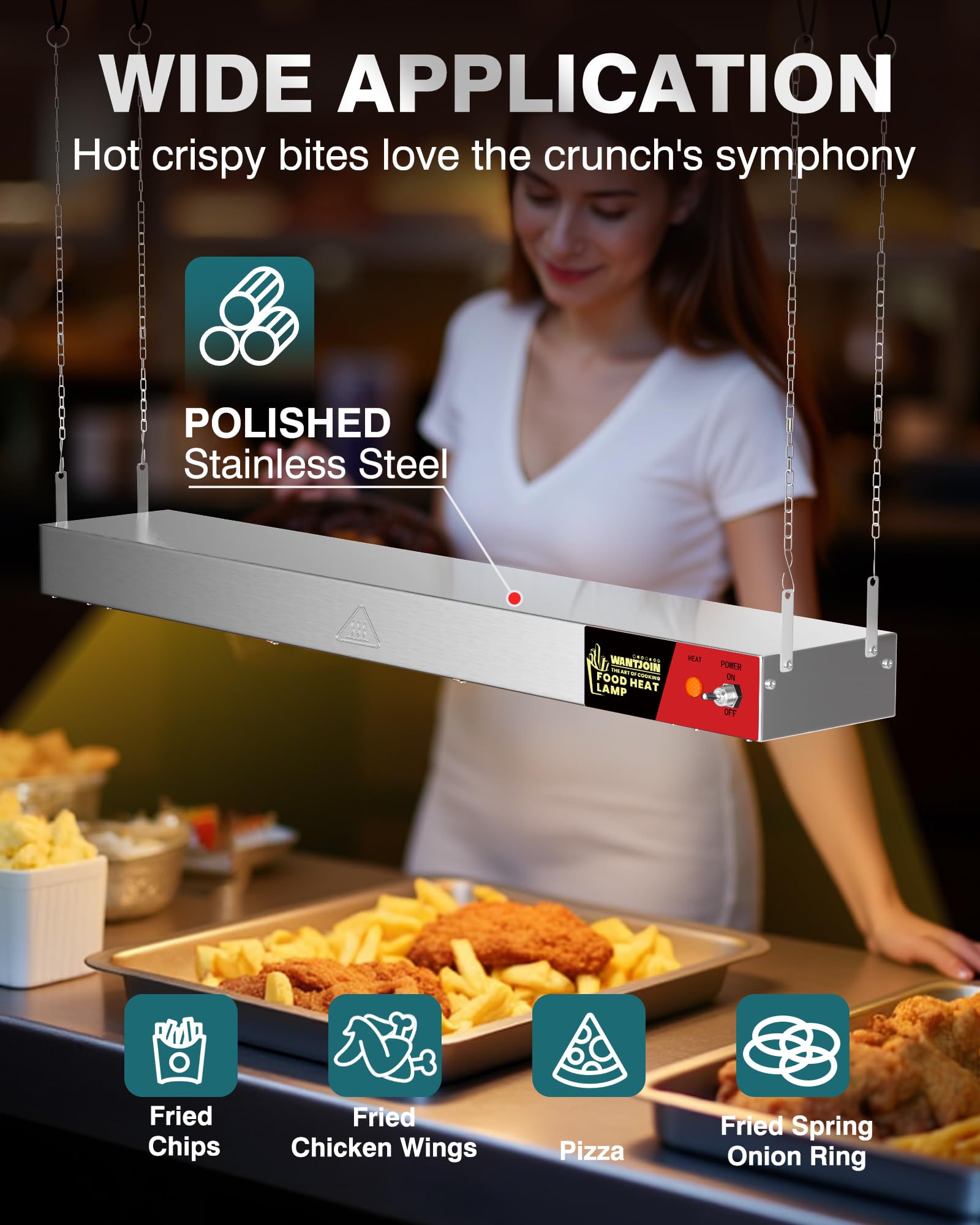 WantJoin Food Heat Lamp - Commercial Hanging Heating Lamp for Food Warming 500W Electric Strip Heater with Warm Lights for Service Cafeteria Restaurant Kitchen