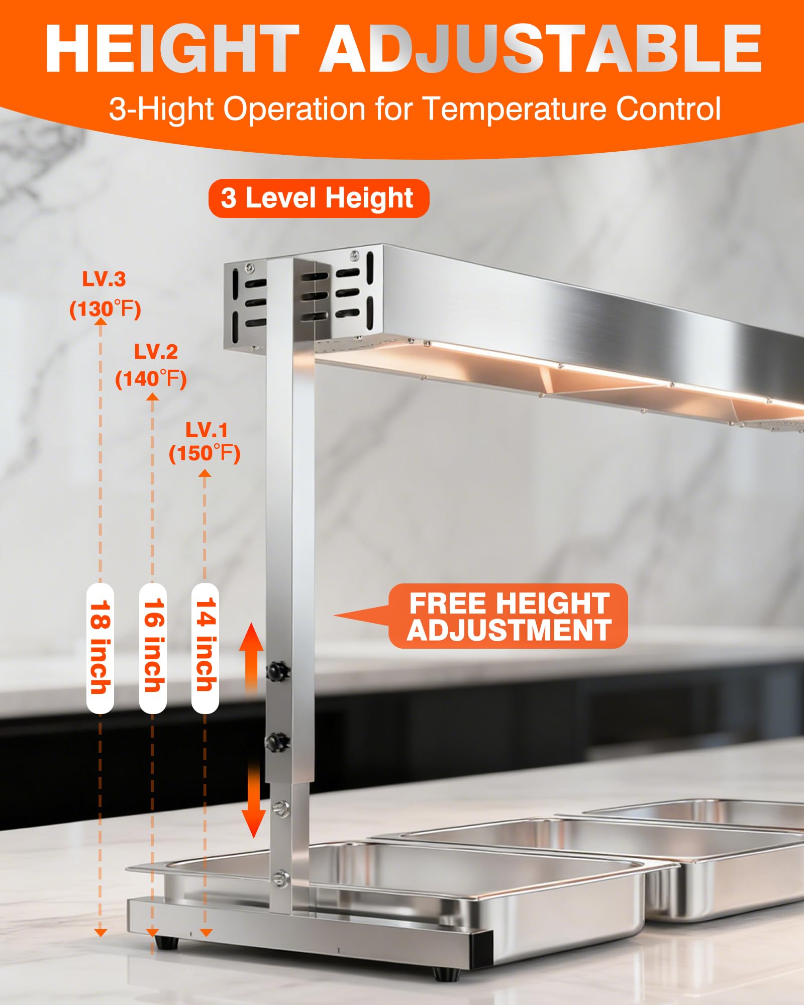 WantJoin Commercial Food Heat Lamp - 36‑Inch 1050W Stainless Steel Stand or Hanging Mode Food Warmer Lamp, 110V Electric Strip Heater Overhead Lighting for Cafeteria, Buffet & Kitchen Counter