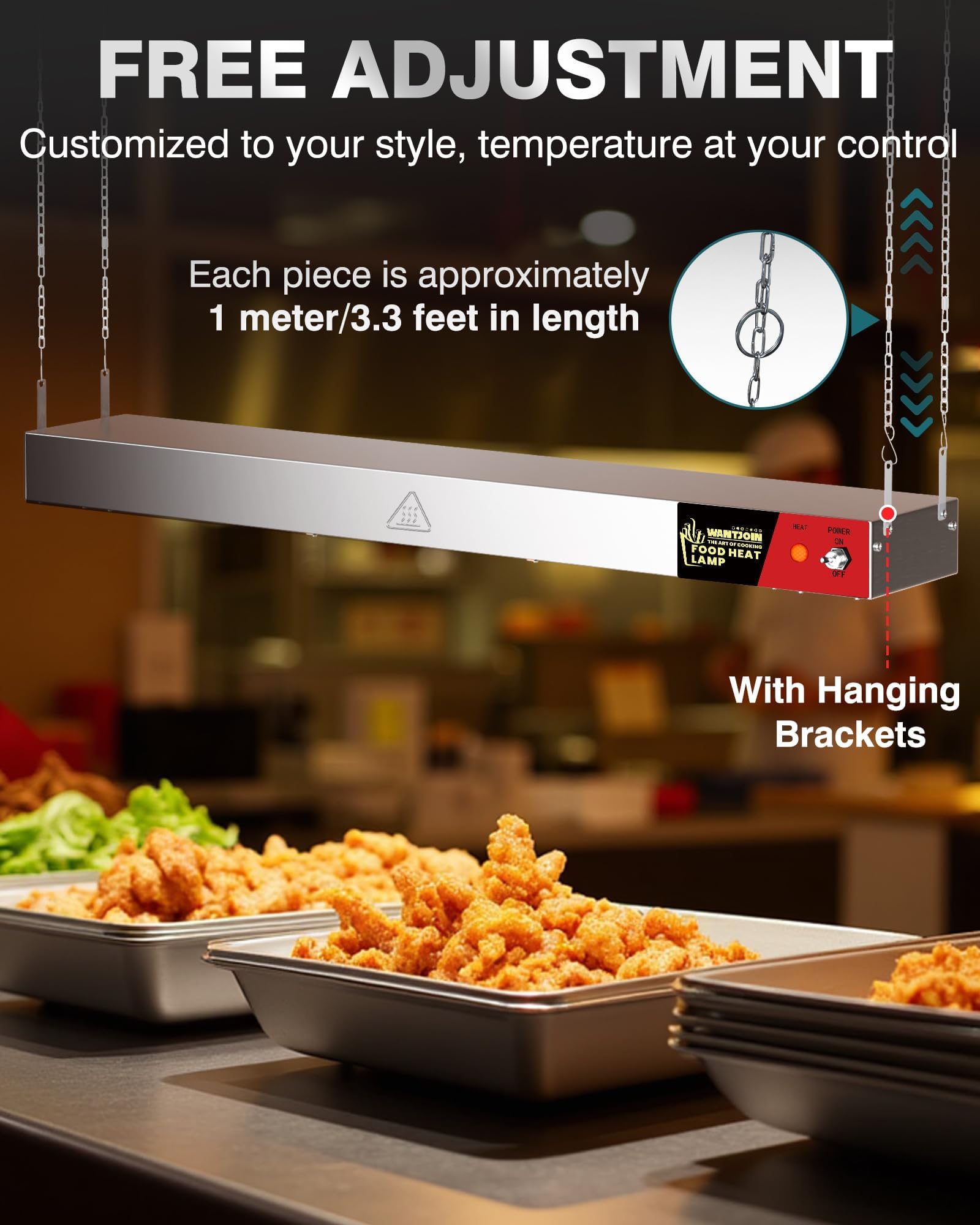 WantJoin Food Heat Lamp - Commercial Hanging Heating Lamp for Food Warming 500W Electric Strip Heater with Warm Lights for Service Cafeteria Restaurant Kitchen