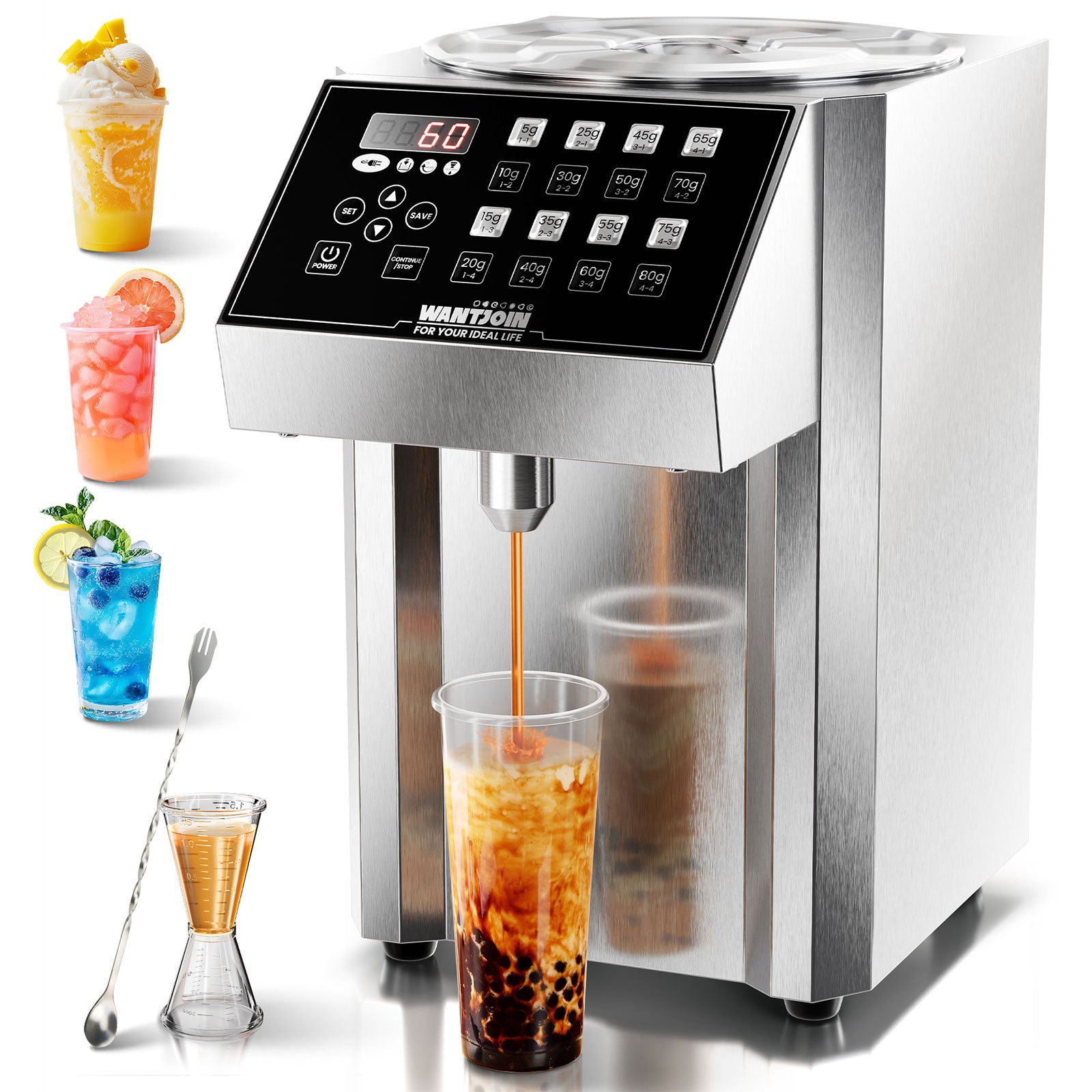 WantJoin Fructose Dispenser - 16 Weight Settings Automatic Syrup Dispenser Machine Commercial 8L/8.5Qt Quantitative Machine for Beverage with Measuring Cup Mixing Stick Bubble Tea Equipment, 350W