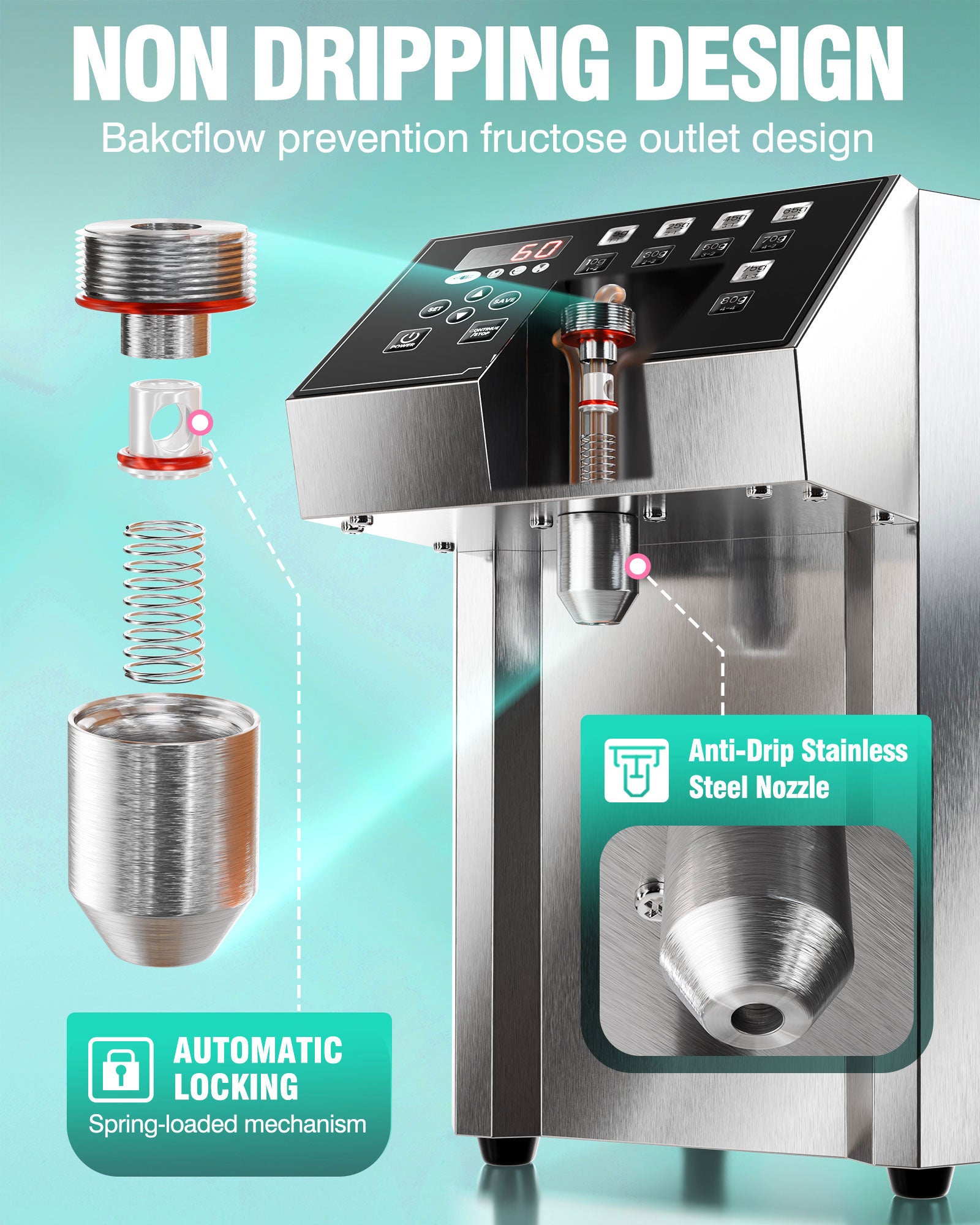 WantJoin Fructose Dispenser - 16 Weight Settings Automatic Syrup Dispenser Machine Commercial 8L/8.5Qt Quantitative Machine for Beverage with Measuring Cup Mixing Stick Bubble Tea Equipment, 350W