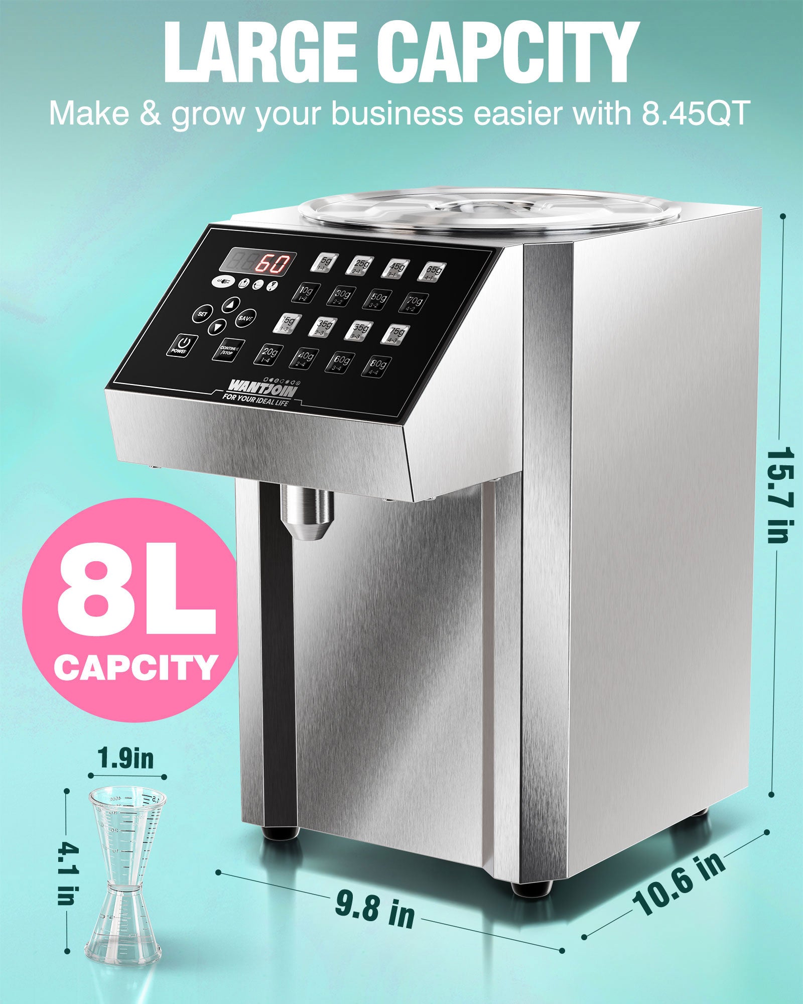 WantJoin Fructose Dispenser - 16 Weight Settings Automatic Syrup Dispenser Machine Commercial 8L/8.5Qt Quantitative Machine for Beverage with Measuring Cup Mixing Stick Bubble Tea Equipment, 350W